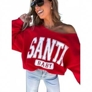 NEW BIRDIE women's santa baby off shoulder sweatshirt in red